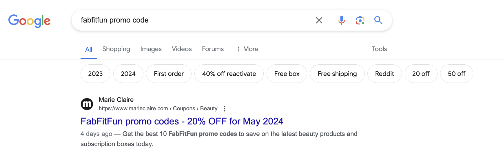 Fabfitfun promo code SERP